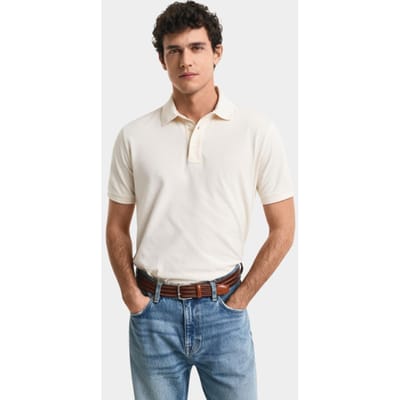 Gant Polo Classic Piqué Sunfaded Short Sleeve Ivory White / male