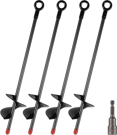 Grondanker 4 stuks met spiraalboor 15 inch - Voor trampoline, schommels, tenten en meer