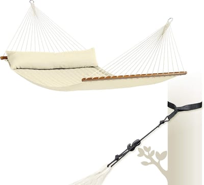 Gevoerde Hangmat - Kingsize Hangmat - Buiten Ontspannen - Weerbestendige Outdoorvezels - 400 x 140 cm - Vanille