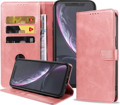Geschikt voor iPhone XR Telefoonhoesje Kunstleer met Magnetisch lipje en Pasjeshouder Book Case met Klepje - Roze - Smartphonica geschikt voor Apple iPhone XR