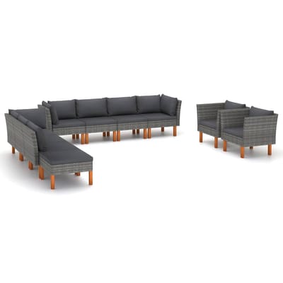 vidaXL - 10-delige - Loungeset - poly - rattan - en - eucalyptushout - grijs
