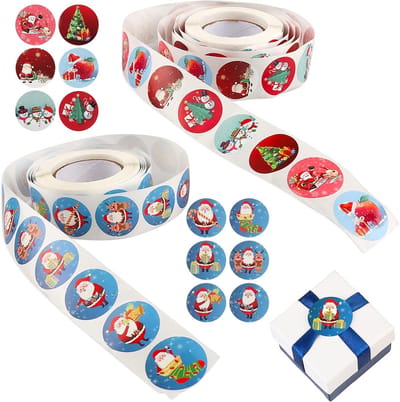 1000 Stuks Kerst Stickers - Ronde Zelfklevende Labels voor Cadeautassen, Enveloppen en Scrapbooking, 25 mm
