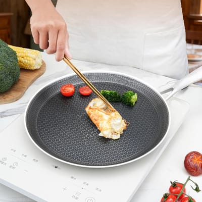 Pannenkoekenpan Honingraat - Koekenpan Eieren - Ontbijt Bakken - Verhoogde Rand - 24 cm - Zwart