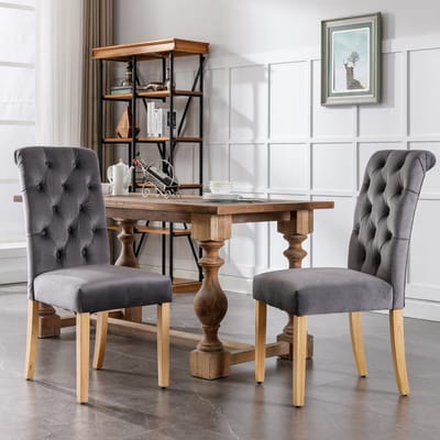 Eetkamerstoelen - Set van 2 - Eetkamerstoel met Eikenhouten Poten - Moderne Stoel - Knopen Details - Chromen Nagelkop Afwerking - Keukenstoel - Woonkamerstoel - Slaapkamerstoel - Lounge Stoel - Vrijetijdsstoel - Grijs