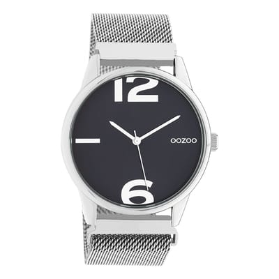 OOZOO Timepieces - Zilverkleurige horloge met zilverkleurige metalen mesh armband - C10866