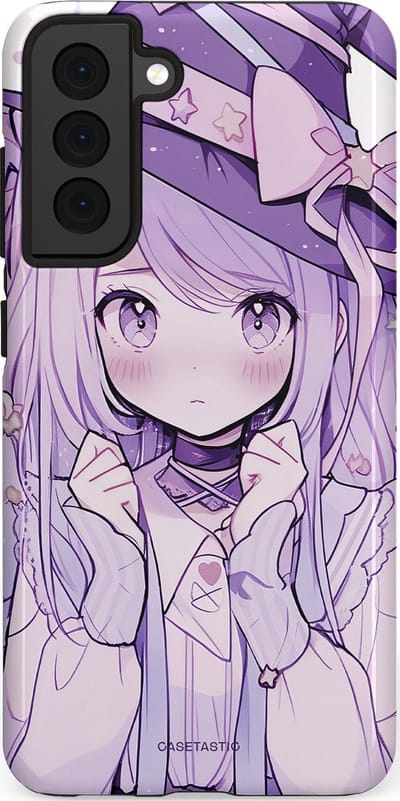 Casetastic hoesje geschikt voor Samsung Galaxy S21 FE 5G - Dubbellaagse bescherming - Strik en Staren - Fashion Case - Lila Lichtgrijs Wit Lichtroze