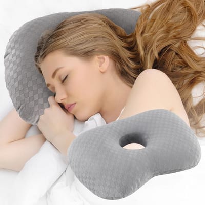 Daity 1 Pack - Oorpiercing kussen - katoen-polyester mix zijslaper kussen - geschikt voor oorpijn - oorontstekingen en doorligwonden voor zijslapers - oorbeschermend kussen (lichtgrijs).