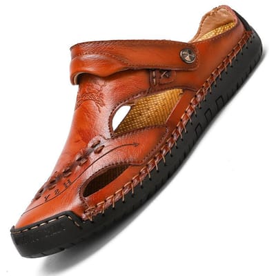 Grote Maten Heren Zomer Herenschoenen Casual Echt Lederen Schoenen Sandalen met Gesloten Teen Stijlvolle Halve Pantoffels Strand Brits 43 brown