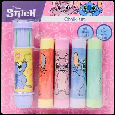Disney Stoepkrijt - Thema: Stitch - 5 Kleuren - Buitenspeelgoed - Handvat + Stoepkrijt - Jongens en Meisjes