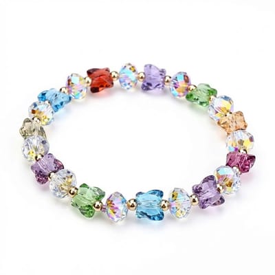 Regenboog kralen armband voor dames – elastische armband met kleurrijke glaskralen en fonkelende details