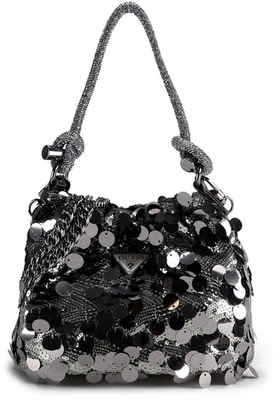 GUESS schoudertas handtas Holiday Shine Top Handle Pouch Pewter antraciet