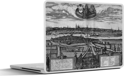 Laptop sticker - 10.1 inch - Historisch stadsgezicht van Maastricht - zwart wit - 25x18cm - Laptopstickers - Laptop skin - Cover