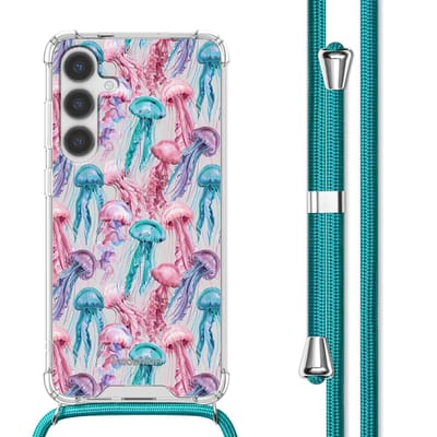 imoshion Hoesje - Geschikt voor Samsung Galaxy S24 Plus - Design Hoesje met Koord - Jellyfish Watercolor