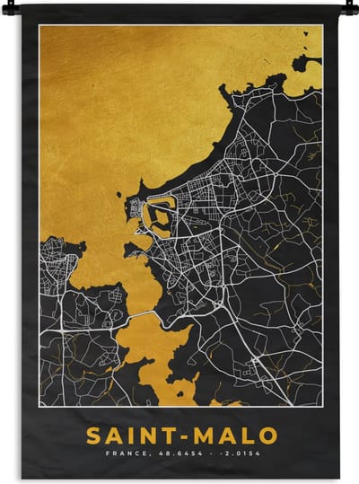 Wandkleed - Wanddoek - Stadskaart – Frankrijk – Kaart – Saint-Malo – Plattegrond - 120x180 cm - Wandtapijt
