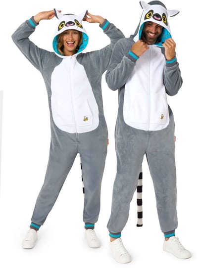 OppoSuits Apen Onesie - Unisex - Ringstaart Maki Fleece Jumpsuit - Carnavalskleding - Dieren Verkleedpak Voor Dames & Heren - Grijs - XS