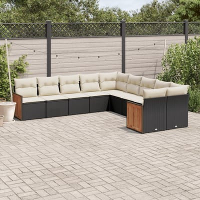 vidaXL - 10-delige - Loungeset - met - kussens - poly - rattan - zwart