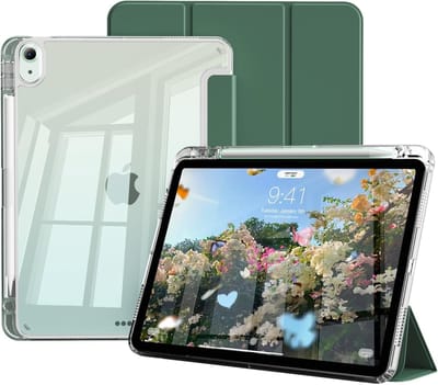Hoes Geschikt voor iPad Air 11 inch hoes Pine Groen / iPad Air M4 / M3 (2025 2026) hoes Smart Case met Harde Doorzichtige Achterkant en Pencil Slot - iPad Pro 11 Inch 2022/2021/2020/2018/ iPad Air 5th/4th Generation Tri Fold Tablet