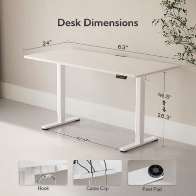 Elektrisch Verstelbaar Bureau 160 x 61 cm – Zit-Sta Bureau met Memory Functie, Ergonomische Werkplek, Computerbureau met Stabiel Stalen Onderstel, Naturel Houtlook/Wit – Mobili Bella
