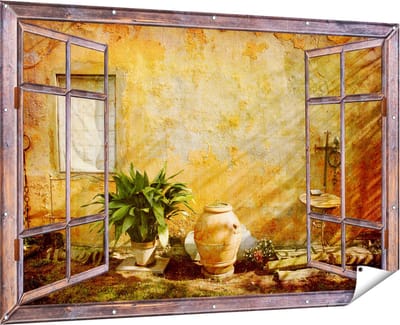 Gards Tuinposter Doorkijk Oude Stenen Muur - 180x120 cm - Tuindoek - Tuindecoratie - Wanddecoratie buiten - Tuinschilderij