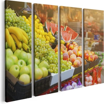 Artaza Canvas Schilderij Vierluik Vers Fruit Op De Markt - 80x60 - Foto Op Canvas - Canvas Print