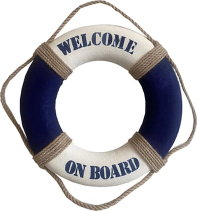 Gerkimex Reddingsboei - Welcome on board - 14 cm - blauw/wit - kunststof - maritiem thema decoratie