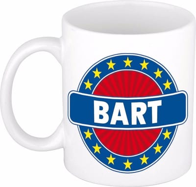 Bellatio Decorations - Bart voornaam - koffiemok - beker - wit/blauw - 300 ml - Cadeau - Heren - Collega - Vaderdag - Verjaardag