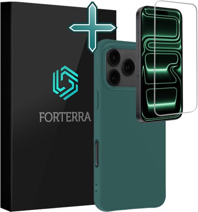 Hoesje Met Screenprotector - Geschikt voor Apple iPhone 17 Pro Max - Sterk & Shockproof - Telefoon Hoes - Back Cover - Siliconen Case - Donkergroen