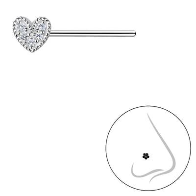 Joy|S - Zilveren neuspiercing 2 stuks - hartje - 4.5 x 4 mm - zirkonia - sterling zilver 925 - t67