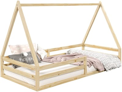 SILA-bed in huisvorm, 90 x 200 cm, van massief hout - naturel