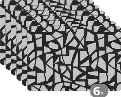 Placemat - Placemats kunststof - Patronen - Geometrisch - Wit - Zwart - 45x30 cm - 6 stuks - Hittebestendig - Anti-Slip - Onderlegger - Afneembaar