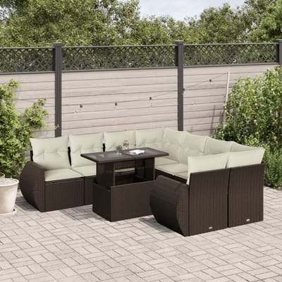 vidaXL - 9-delige - Loungeset - met - kussens - poly - rattan - bruin
