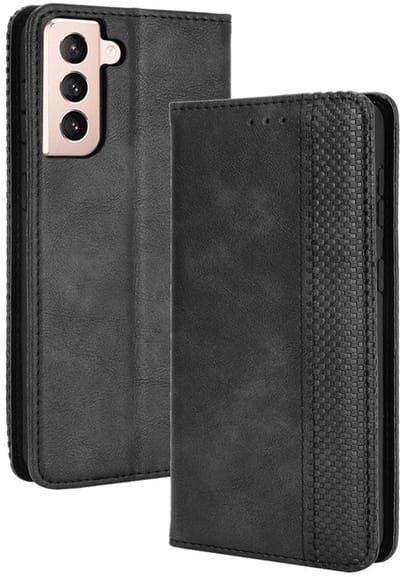 Coverup Hoesje - Geschikt voor Samsung Galaxy S21 Plus Hoesje - Coverup Vintage Style Book Case - Zwart