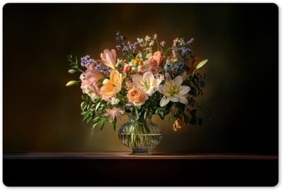Placemats 45x30 cm - Placemat kunststof - 1 stuk - Glazen - Bloemen - Boeket - Kleuren - Borden onderleggers - Decoratie voor op tafel - Keuken tafeldecoratie accessoires - Vinyl onderlegger - Tafelversiering