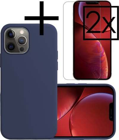 Hoesje - Met 2x Screenprotector - Geschikt voor Apple iPhone 14 Pro - Sterk & Shockproof - Back Cover - Siliconen Case - Telefoon Hoes - Donkerblauw