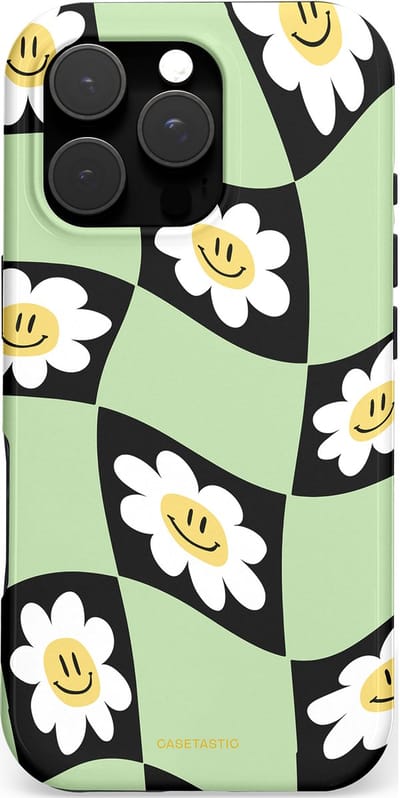 Casetastic hoesje geschikt voor Apple iPhone 16 Pro - MagSafe - Dubbellaagse bescherming - Golvende madeliefjes - Fashion Case - Mintgroen Zwart Wit Beige
