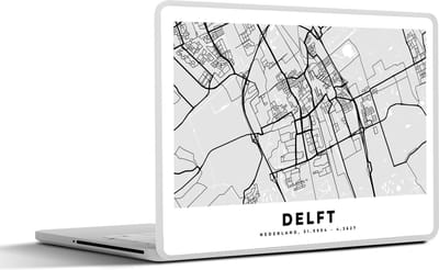 Laptop sticker - 15.6 inch - Kaart - Delft - Zwart - Wit - 36x27,5cm - Laptopstickers - Laptop skin - Cover