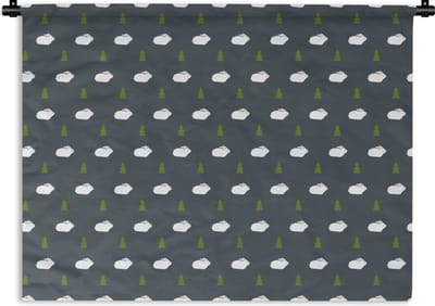 Wandkleed - Wanddoek - Bomen - Konijn - Patroon - 120x90 cm - Wandtapijt