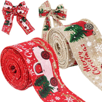 2 Rollen Kerstlint – 5m x 5cm – Rood & Linnen – Vintage Kerstboom Patroon – Voor DIY Kransen, Cadeauverpakking & Kerstdecoratie – ANMI