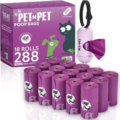 Geurige hondenpoepzakken - 288 stuks met dispenser, biodegradable en USDA-gecertificeerd