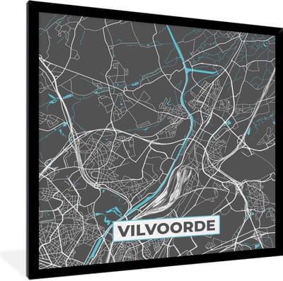 Fotolijst incl. Poster - Stadskaart – Grijs - Kaart – Vilvoorde – België – Plattegrond - 40x40 cm - Posterlijst