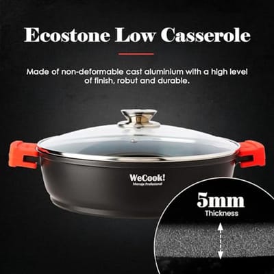 Ecostone Inductiepan 28 cm met Glasdeksel - Milieuvriendelijk en PFOA-vrij - Hoogwaardig Gietaluminium
