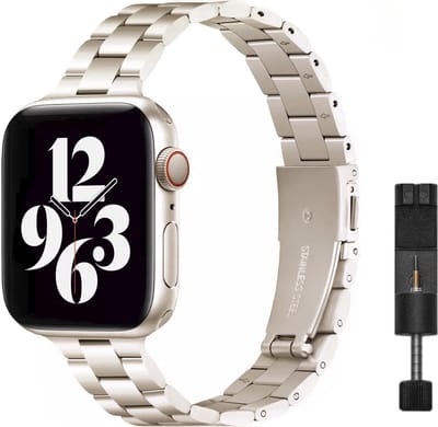 MY PROTECT - Luxe Metalen Slim Bandje - Geschikt Voor Apple Watch Bandje - Series 1/2/3/4/5/6/7/8/9/10/SE - 38mm - 40mm - 41mm - 42mm - Starlight