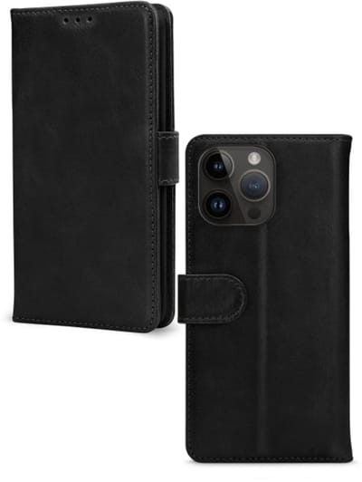 Mobilize Telefoonhoesje geschikt voor Apple iPhone 14 Pro Hoesje Echt Leer | Mobilize Wallet Bookcase Portemonnee | Pasjeshouder voor 3 Pasjes | Telefoonhoesje voor Pinpas / OV Kaart / Rijbewijs - Zwart