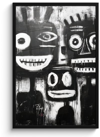 Poster in lijst - Fotolijst 60x90 cm - Posters - Schilderij - Figuren - Zwart - Abstract - Posterlijst zwart - Decoratie - Wanddecoratie woonkamer - Muurdecoratie slaapkamer