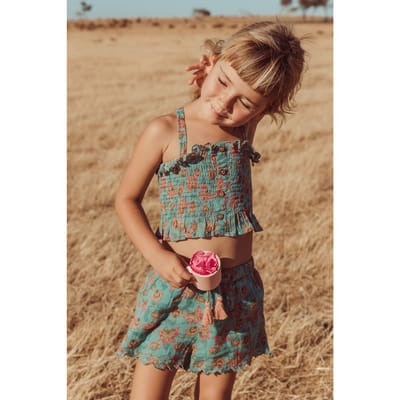 Louise Misha Top Malika Turquoise Flowers Size: 3M | Shirts Outlet | Unisex | Blauw