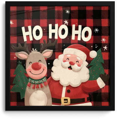 Poster in lijst - Fotolijst 40x40 cm - Posters - Kerstman - Rendier - Tekst - Rood - Zwart - Posterlijst zwart - Decoratie - Wanddecoratie woonkamer - Muurdecoratie slaapkamer - Kerstversiering - Kerstdecoratie voor binnen - Kerstmis
