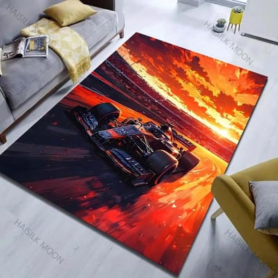 3D F1 Racen Bij Zonsondergang Print Tapijt Woonkamer Slaapkamer Bedzijde Bank Vloermat Antislip Modern Huisdecoratie Gebiedskleed Luxe Cadeau 60*90cm