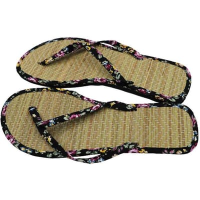 Dames Stro Mat Slippers Mode Bloemenband Platte Flip Flops Zomer Nieuwste Vrije Tijd Rotan Gras Weefsel Huis Slippers 37 black