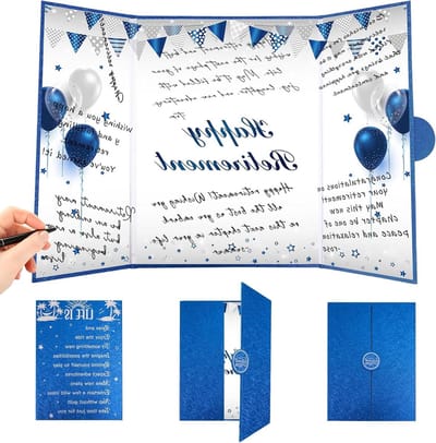 Pensioen Gastenboek - Gastenboek Aandenken - Feest Decoratie - Blauw Zilver Design - 46 x 31 cm - Blauw Zilver