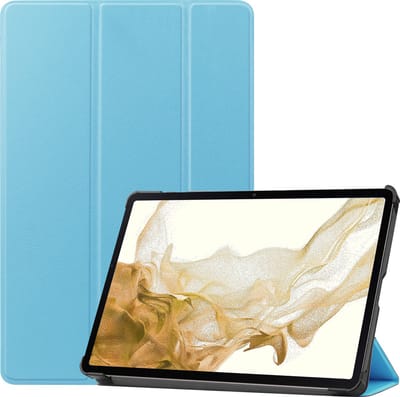 Hoes - Geschikt voor Samsung Galaxy Tab S8 Plus - Dun & Stevig - Trifold Bookcase - Hard Cover - Hardcover Book Case - Tablet Hoesje - Lichtblauw